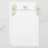 Elegant White Floral Wildflower Classic Monogram 便箋 (正面/裏面)