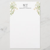 Elegant White Floral Wildflower Classic Monogram 便箋 (正面)