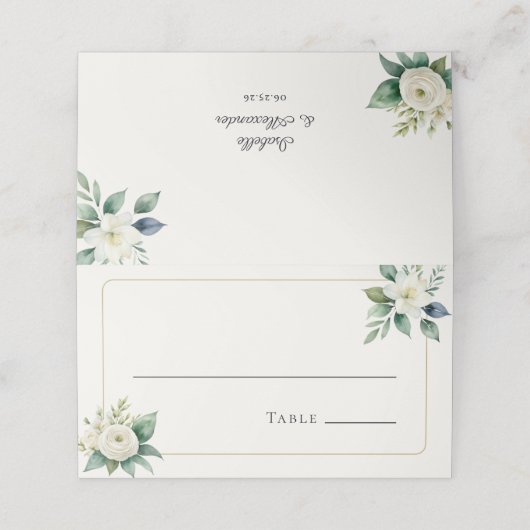 Elegant White Flowers and Greenery | Wedding Table プレイスカード (外部開封)