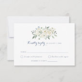 Elegant White Flowers Dusty Blue Wedding RSVP 招待状 (正面)