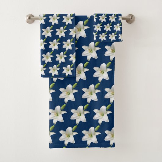 Elegant White Flowers on Prussian Blue バスタオルセット (インサイチュ)