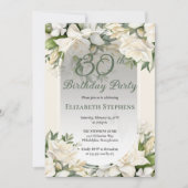 Elegant White Gardenia Floral 30th Birthday Party 招待状 (正面)