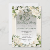Elegant White Gardenia Floral 50th Birthday Party 招待状 (正面)