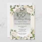 Elegant White Gardenia Floral 60th Birthday Party 招待状 (正面)