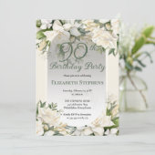 Elegant White Gardenia Floral 90th Birthday Party 招待状 (スタンド正面)