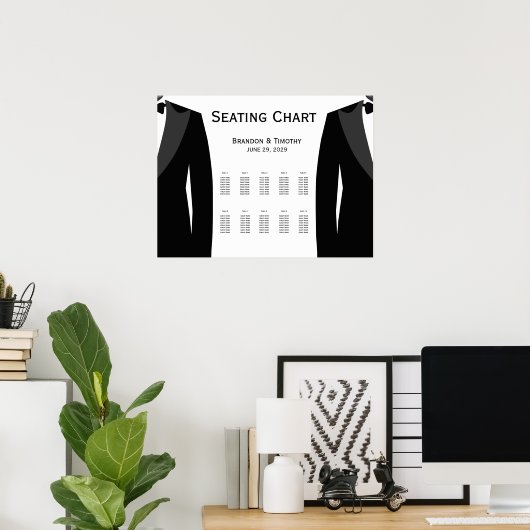 Elegant White Gay Wedding Seating Chart ポスター (ホームオフィス)