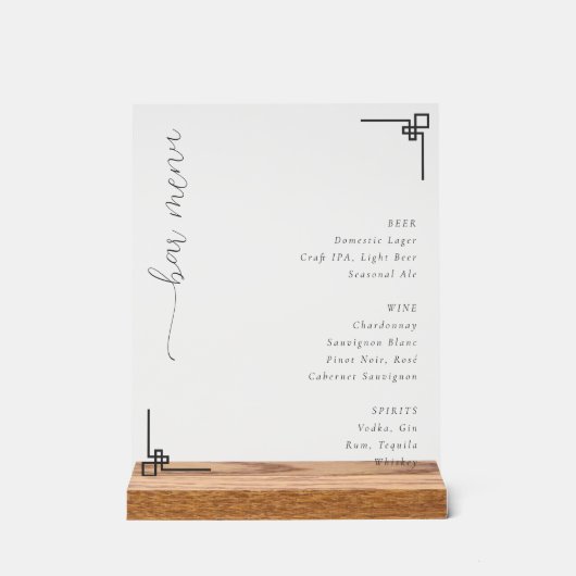 Elegant White Geometric Bar Menu アクリルサイン (正面)