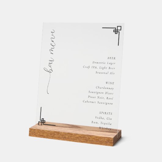 Elegant White Geometric Bar Menu アクリルサイン (傾斜)