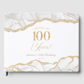 Elegant White Gold Agate 100th Birthday Party ゲストブック (正面)