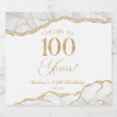 Elegant White Gold Agate 100th Birthday Party スパークリングワインラベル (シングルラベル)