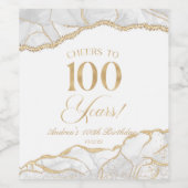 Elegant White Gold Agate 100th Birthday Party ワインラベル (シングルラベル)