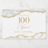 Elegant White Gold Agate 100th Birthday Party Mini スパークリングワインラベル (シングルラベル)