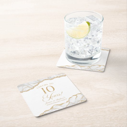 Elegant White Gold Agate 10th Anniversary Party スクエアペーパーコースター (インサイチュ)
