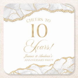 Elegant White Gold Agate 10th Anniversary Party スクエアペーパーコースター
