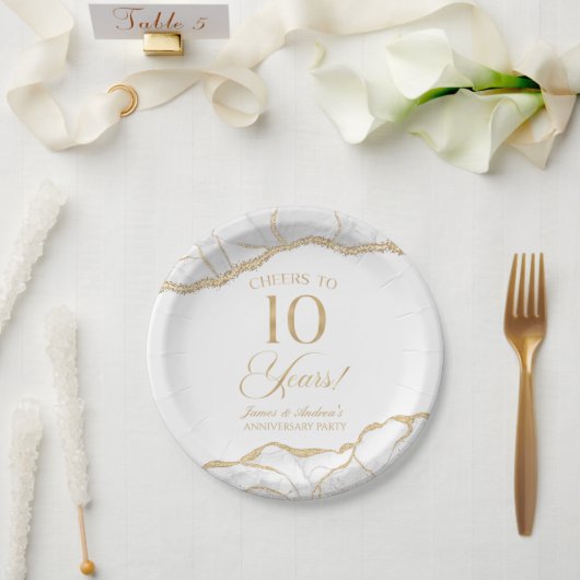 Elegant White Gold Agate 10th Anniversary Party ペーパープレート (ウェディング)