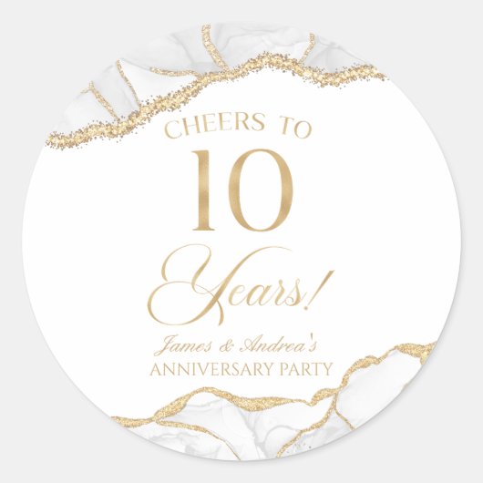 Elegant White Gold Agate 10th Anniversary Party ラウンドシール (正面)