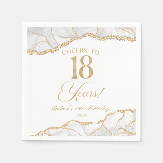 Elegant White Gold Agate 18th Birthday Party スタンダードカクテルナプキン (正面)