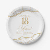 Elegant White Gold Agate 18th Birthday Party ペーパープレート (正面)
