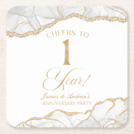 Elegant White Gold Agate 1st Anniversary Party スクエアペーパーコースター