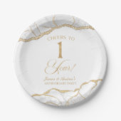 Elegant White Gold Agate 1st Anniversary Party ペーパープレート (正面)