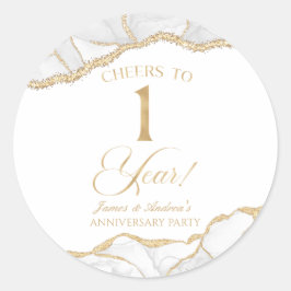 Elegant White Gold Agate 1st Anniversary Party ラウンドシール