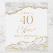 Elegant White Gold Agate 40th Birthday Party ワインラベル (シングルラベル)