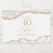 Elegant White Gold Agate 40th Birthday Party Mini スパークリングワインラベル (シングルラベル)