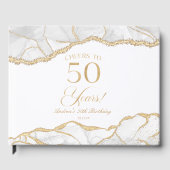 Elegant White Gold Agate 50th Birthday Party ゲストブック (正面)