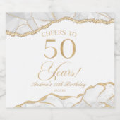 Elegant White Gold Agate 50th Birthday Party スパークリングワインラベル (シングルラベル)