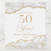 Elegant White Gold Agate 50th Birthday Party ワインラベル (シングルラベル)