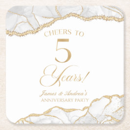 Elegant White Gold Agate 5th Anniversary Party スクエアペーパーコースター