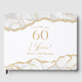 Elegant White Gold Agate 60th Birthday Party ゲストブック (正面)