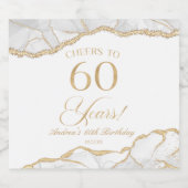Elegant White Gold Agate 60th Birthday Party スパークリングワインラベル (シングルラベル)