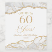 Elegant White Gold Agate 60th Birthday Party ワインラベル (シングルラベル)