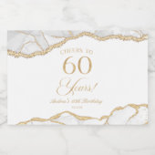 Elegant White Gold Agate 60th Birthday Party Mini スパークリングワインラベル (シングルラベル)