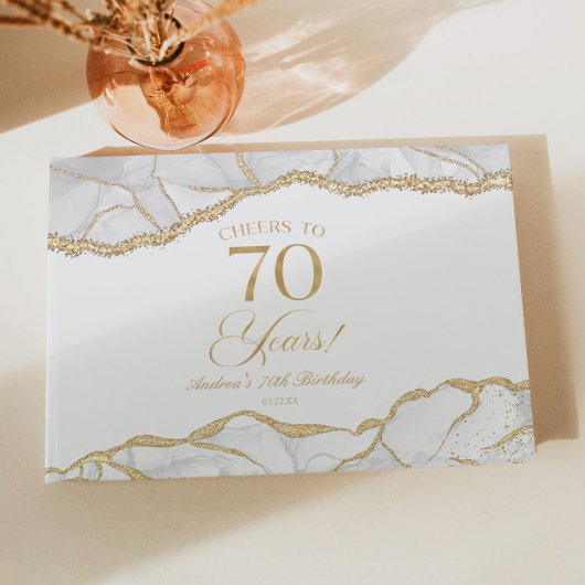 Elegant White Gold Agate 70th Birthday Party ゲストブック