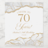 Elegant White Gold Agate 70th Birthday Party ワインラベル (シングルラベル)