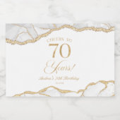 Elegant White Gold Agate 70th Birthday Party Mini スパークリングワインラベル (シングルラベル)