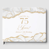 Elegant White Gold Agate 75th Birthday Party ゲストブック (正面)