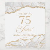 Elegant White Gold Agate 75th Birthday Party ワインラベル (シングルラベル)