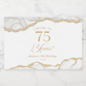 Elegant White Gold Agate 75th Birthday Party Mini スパークリングワインラベル (シングルラベル)