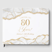 Elegant White Gold Agate 80th Birthday Party ゲストブック (正面)
