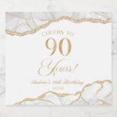 Elegant White Gold Agate 90th Birthday Party スパークリングワインラベル (シングルラベル)