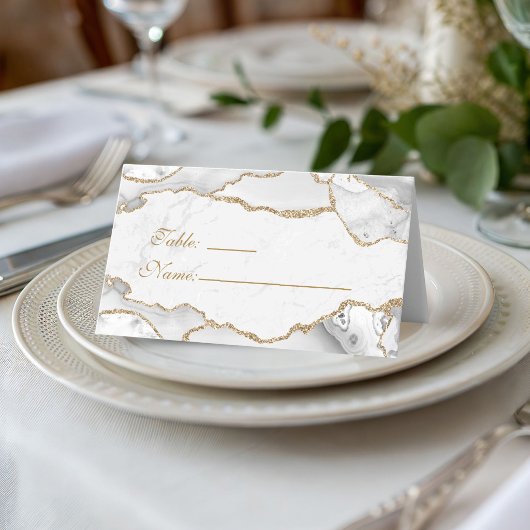 Elegant White & Gold Agate Birthday Dinner  プレイスカード