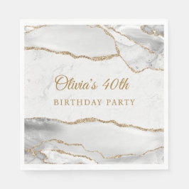 Elegant White & Gold Agate Birthday Party スタンダードランチョンナプキン