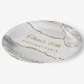 Elegant White & Gold Agate Birthday Party ペーパープレート (アングル)