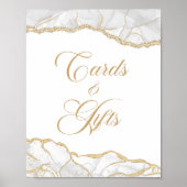Elegant White Gold Agate Cards & Gifts Sign ポスター (正面)