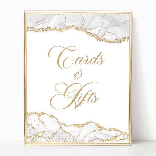 Elegant White Gold Agate Cards & Gifts Sign ポスター