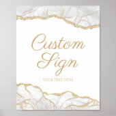 Elegant White Gold Agate Custom Text Sign ポスター (正面)