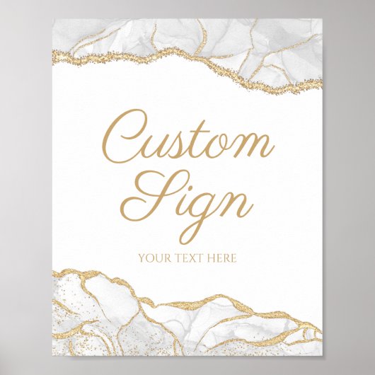 Elegant White Gold Agate Custom Text Sign ポスター (正面)